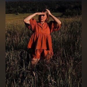 Rudy Jude Window Pane Day Blouse in rust XXL